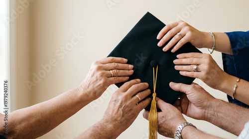 Photos Family hands holding graduation cap together