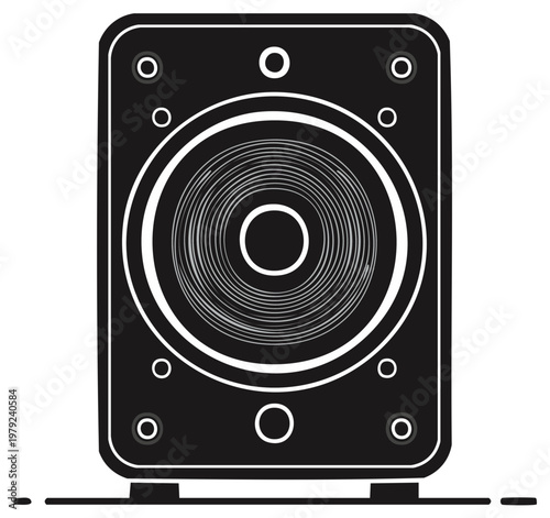 Modern rectangular speaker with large circular speaker cone and surrounding screws