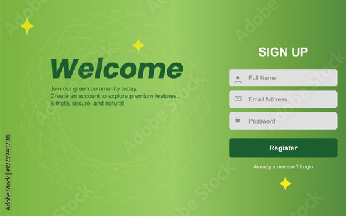 A person signing up for a green community on a vibrant and secure registration page