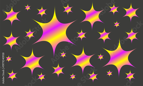 A striking vector set showcasing assorted star elements filled with glowing neon gradients. These powerful, high-contrast
