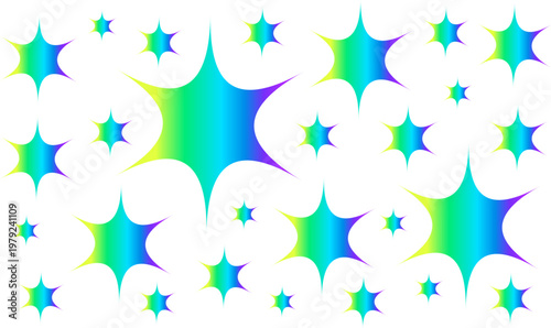 A striking vector set showcasing assorted star elements filled with glowing neon gradients. These powerful, high-contrast