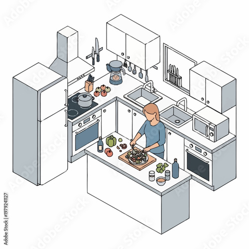 Man preparing food in modern kitchen.
