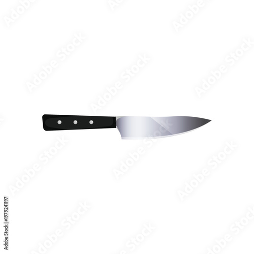 Realistic chef knife vector illustration, professional kitchen santoku knife with metallic blade, isolated stainless steel butcher tool for cooking.
