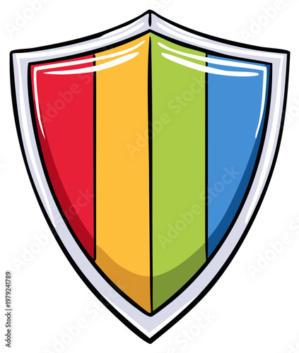 Cartoon shield with rainbow stripes and shiny surface Free Download Cartoon shield with rainbow stripes and shiny surface - GFXLoad