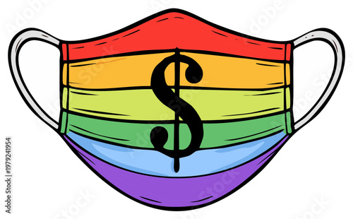 Rainbow Face Mask with Dollar Sign Symbolizes Financial Impact on LGBT Community
