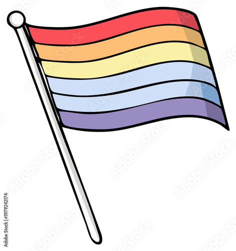 Rainbow Pride Flag Waving on Pole, Symbol of LGBTQ+ Community and Inclusivity