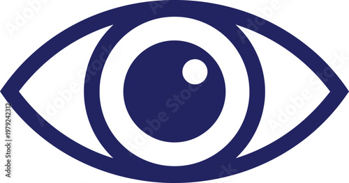 Minimalist dark blue human eye icon symbol representing vision and observation