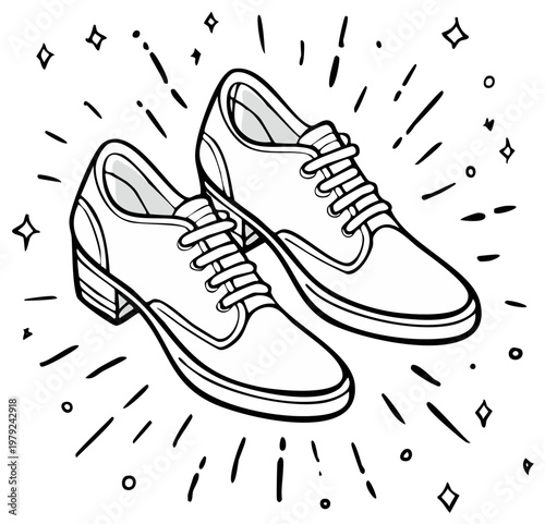 Dapper Oxford Shoes with Starbursts and Sparkles Hand Drawn Illustration