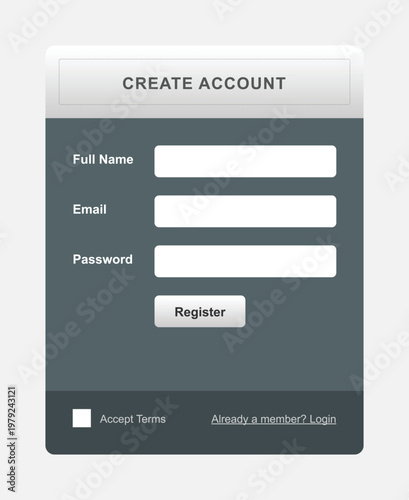 A registration form on a website for users to create an account with fields for name, email, and password