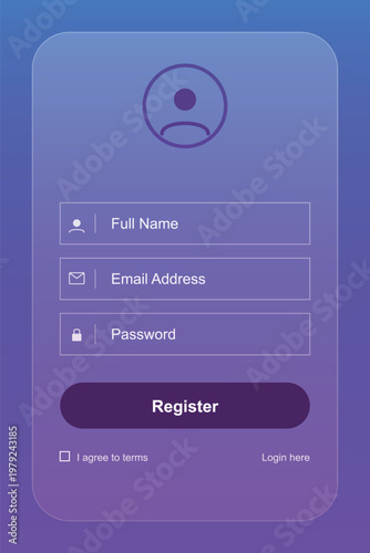 A registration form on a purple and blue gradient background with a simple design