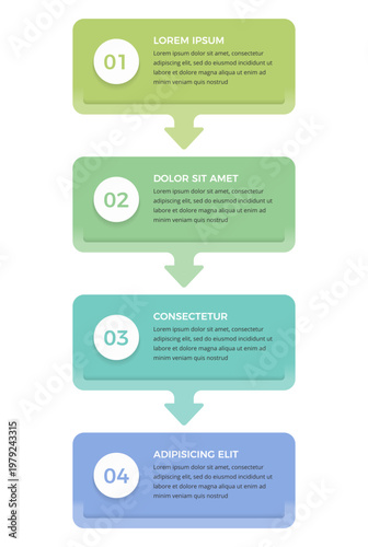 Vertical infographic with four steps and arrows for workflow, process or business presentation