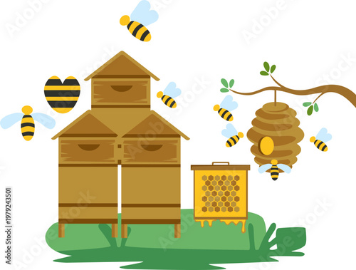 Honey Bee Farming Illustration