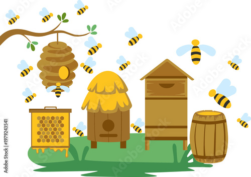 Honey Bee Farming Illustration