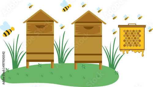 Honey Bee Farming Illustration