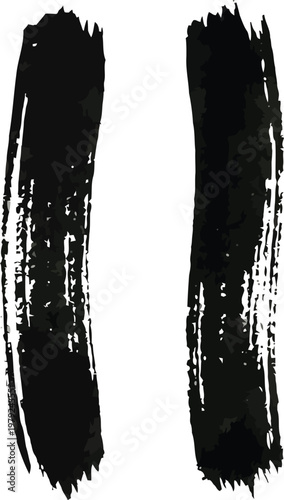 Fotografia Pair of parallel black ink brush strokes with parallel vertical abstract