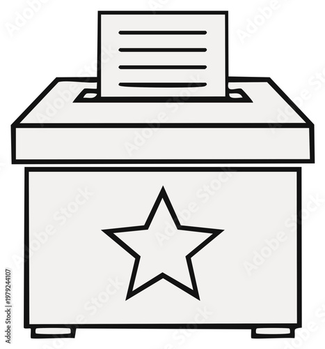Simple Line Art Election Ballot Box with Star Decoration for Voting and Democracy