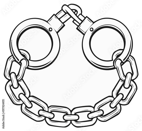 Interconnected Metal Handcuffs Symbolizing Restriction and Security