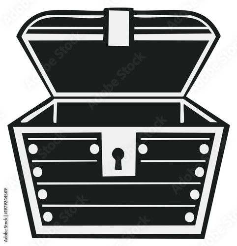 Open Treasure Chest Monochrome Icon Outline Illustration Vector Graphic Isolated Object Ancient Artefact