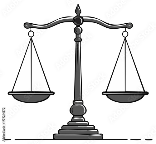 Stylized Scale Icon Depicting Legal Balance and Justice in Black and White Simple Symbol