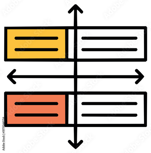 Two rectangular bars with horizontal lines representing data or progress in abstract design