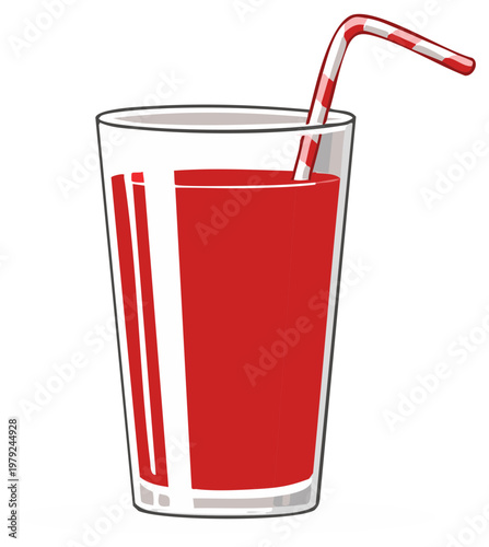Fresh red juice in a tall glass with a striped straw refreshing drink.