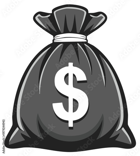 Gray Money Bag Icon with Dollar Symbol Graphic Element