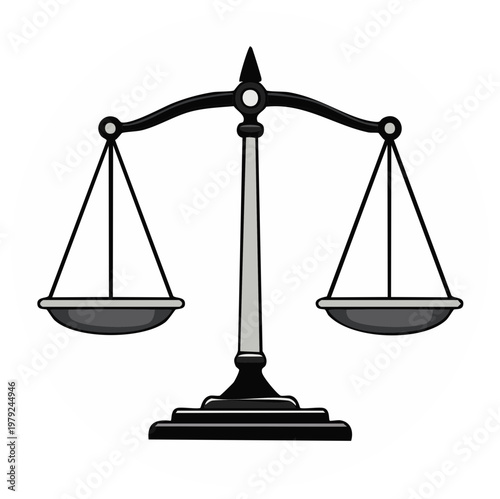 Illustration of a balanced justice scale symbol, representing law and fairness.