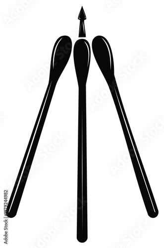 Three black cotton swabs arranged in a starburst pattern with a pointed tip