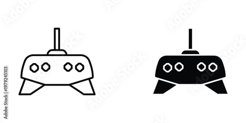 Two stylized representations of classic video game controllers in contrasting designs