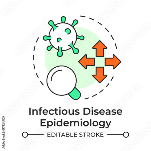 Infectious disease epidemiology multi color concept icon. Microbiology research, analytic epidemiology. Round shape line illustration. Abstract idea. Graphic design. Easy to use in presentation