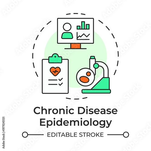 Chronic disease epidemiology multi color concept icon. Health conditions, risk factors. Round shape line illustration. Abstract idea. Graphic design. Easy to use in presentation, booklet