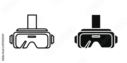 Comparison of two different virtual reality headset designs in black and white outline