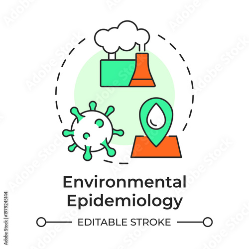 Environmental epidemiology multi color concept icon. Human health, disease research. Ecosystem pollution. Round shape line illustration. Abstract idea. Graphic design. Easy to use in presentation