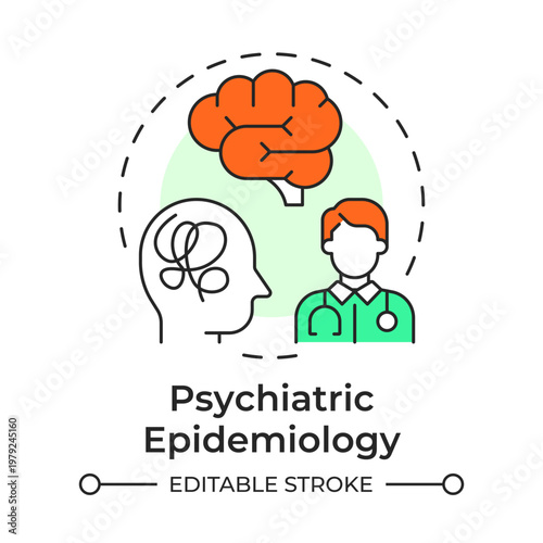 Psychiatric epidemiology multi color concept icon. Public health, mental disorders. Psychiatrist worker. Round shape line illustration. Abstract idea. Graphic design. Easy to use in presentation
