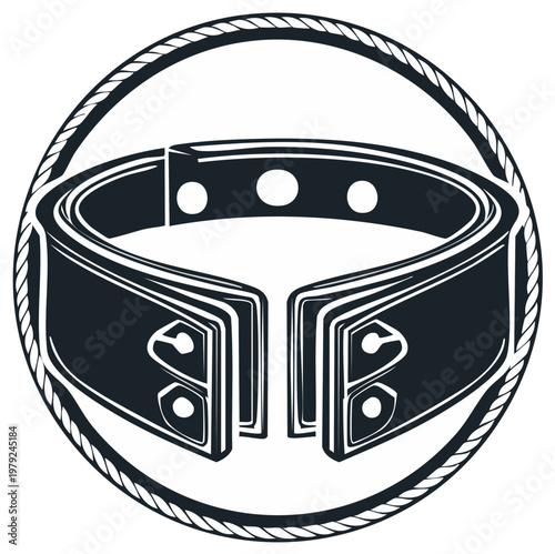 Wide leather collar or choker in a circular rope frame vector illustration icon