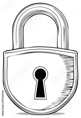 Vintage padlock illustration with classic keyhole and metal shackle hand-drawn sketch