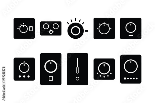 Fan switch silhouette flat vector illustration set