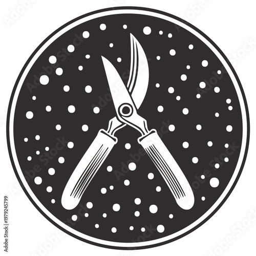 Gardening Secateurs Inside a Circular Frame