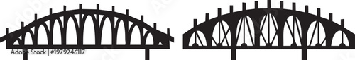 Two black and white illustrations of bridges
