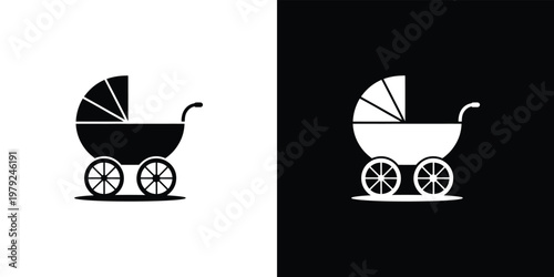 Baby Carriage Silhouette, Side View, Classic Pram, Newborn Transport Icon, Design Element