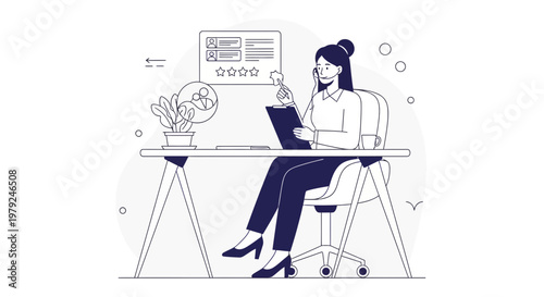 Customer service representative working at desk with headset and computer screen