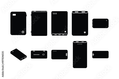 Portable power bank silhouette minimal vector design set