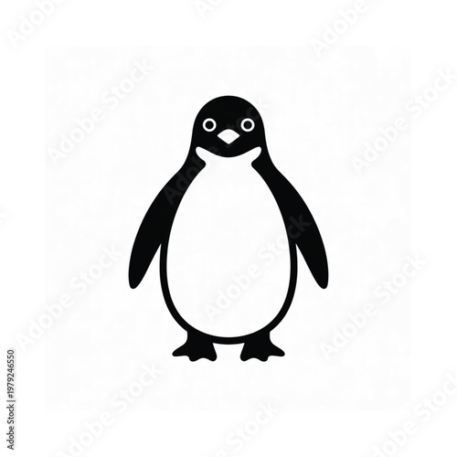 Simple black silhouette of a penguin standing on white background