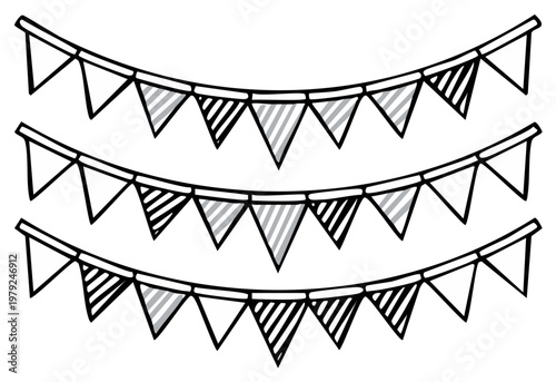 Hand Drawn Pennant Banners Illustrations Party Flags Festoons Decoration Clip Art Line Art