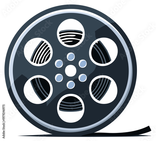Film Reel Illustration with Silver Accents Depicting a Cinema Concept