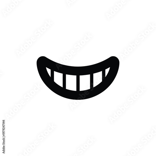 Black mouth with teeth expression on transparent background showing joy and happiness