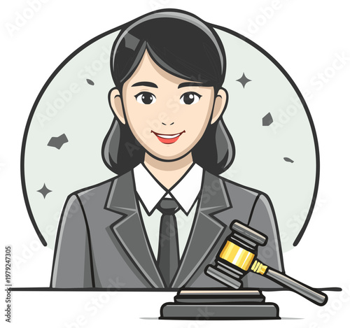 Professional Female Judge Attorney Lawyer Character with Gavel Law Justice