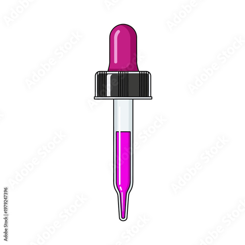 A dropper bottle with purple liquid and a black cap shown against a plain background