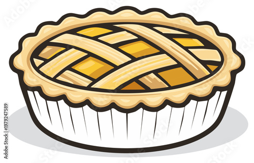 Delicious homemade fruit pie with a lattice top crust and decorative edging, freshly baked in a fluted pie dish, appetizing dessert