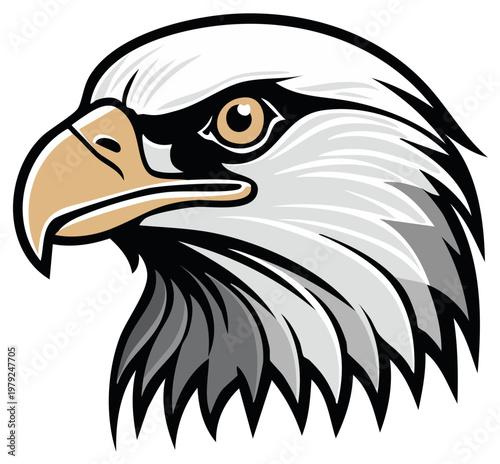 Illustrative Eagle Head Isolated, Mascot Icon Vector: Sharp Features and Detailed Plumage. Strong and Dignified Symbol